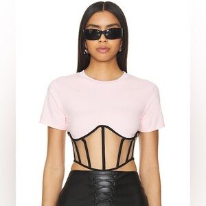 NEW RTA Pink Festive Angelo Corset Cropped Mesh Short sleeve Top XXS